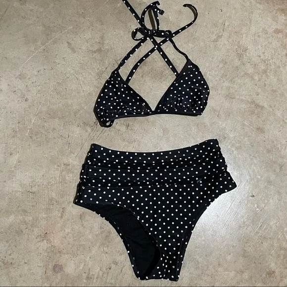 Shade & Shore high waisted vented polka dot black & white‎ 2 piece swim suit EUC - Picture 3 of 9